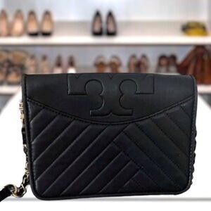 Tory Burch Savannah Quilted Black Satchel with Shoulder Strap